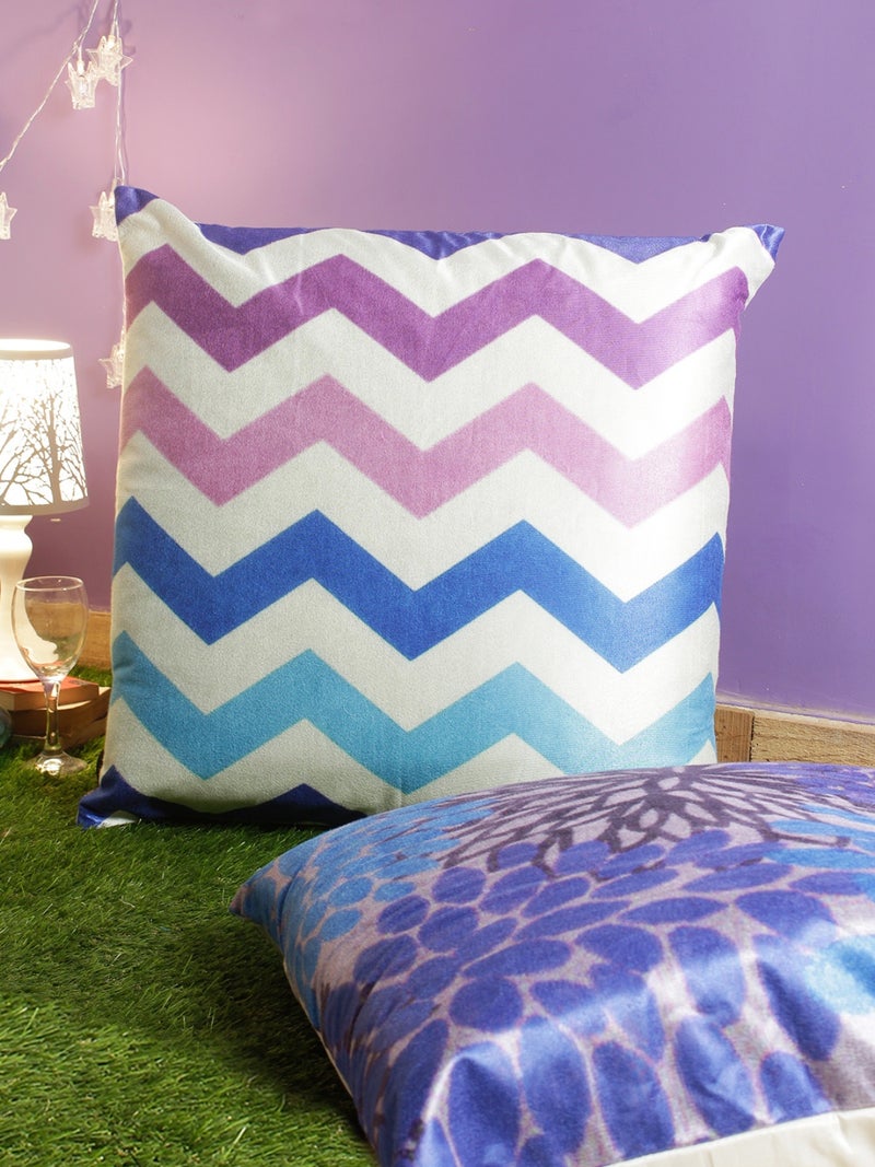 Geometric Velvet Cushion Covers Set of 2 - Blue & White